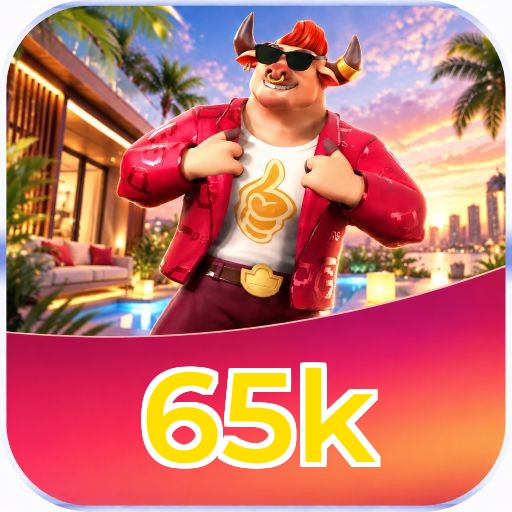 Interface da plataforma 65k mostrando slots populares e bônus de boas-vindas